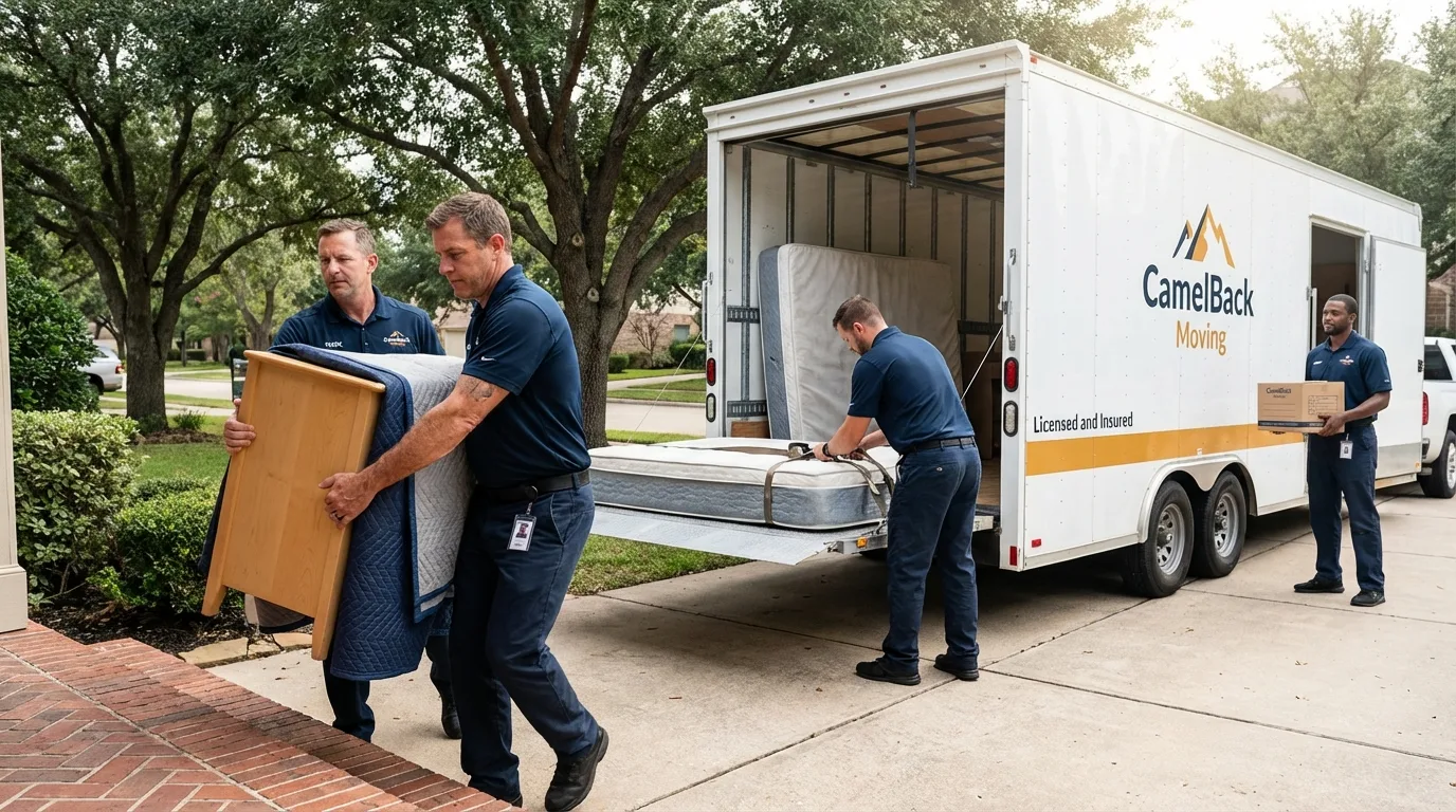 Crew loading residential truck for cross-state move from Acushnet, MA