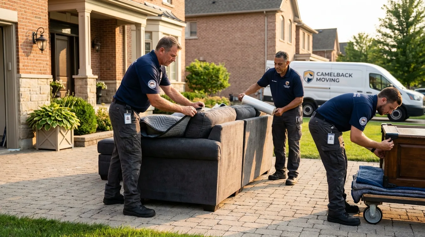 Large estate moving crew wrapping furniture in Acushnet, MA